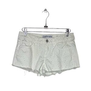 EXPRESS White Denim Shorts with Eyelet Design 6